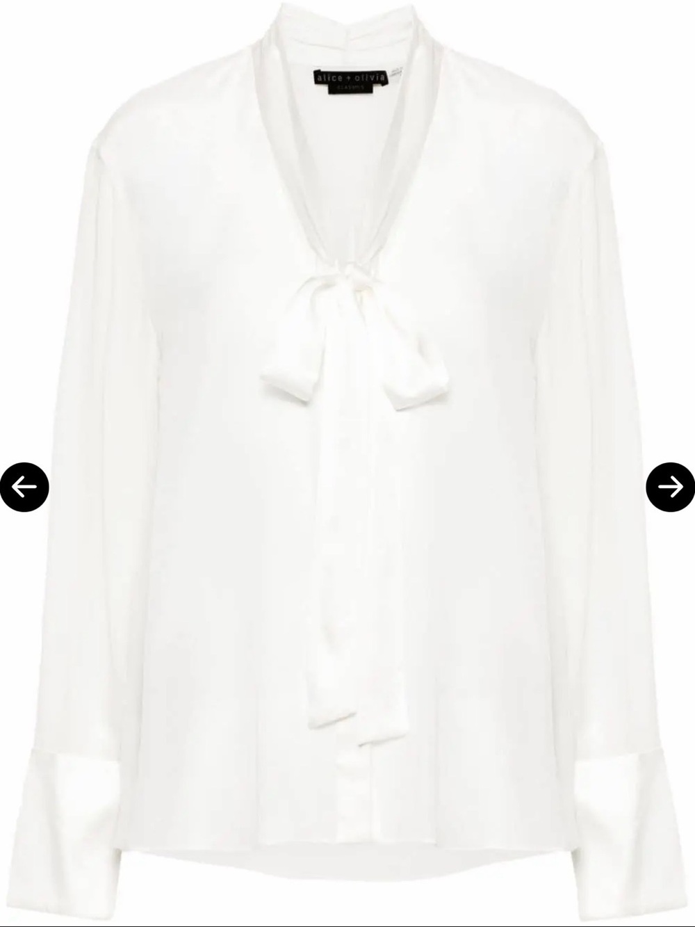 NWT Alice + Olivia 100% Silk Cream Tie-Neck Long Sleeve Blouse (L)